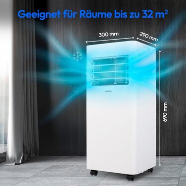 Мобільний кондиціонер MEDION P901 9000 BTU з пультом та Wi-Fi – охолодження, осушення, вентиляція. Комплектація з ущільнювачем для вікна.