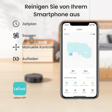 Робот-пилосос LEFANT M210P: 2200Pa, Wi-Fi, Bluetooth, 6 режимів, для твердих підлог та шерсті тварин
