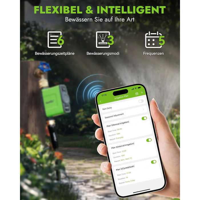 Таймер для поливу RainPoint WiFi з латунними фітингами, 1 зона, смарт-контролер, керування через APP/голосові команди, автоматичний полив саду та газону, 6 програм
