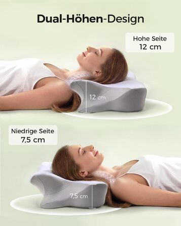 Ортопедична подушка для шиї з піни Memory Foam, ергономічна підтримка для комфортного сну, з підставкою під руки для сну на спині, животі та боку, сіро-біла