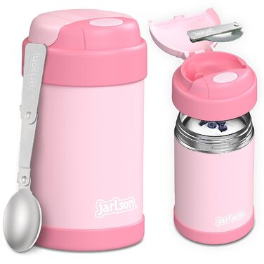 Термос для їжі Jarlson YUMMY 450 мл рожевий, харчовий контейнер з ложкою, нержавіюча сталь, для дитячого харчування, йогурту, мюслі, термобанка для їжі