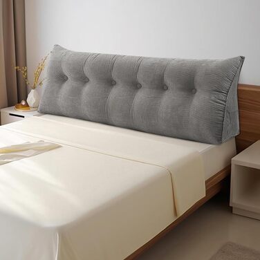 Подушка трикутна для спини OHMG 180x50x20 см, сіра - для ліжка та дивана, з кишенею, знімний чохол