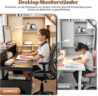 Письмовий стіл JUMMICO 120x50 см з 3 шухлядами та підвісним органайзером, комп'ютерний стіл для дітей, навчання, геймінгу та home-office, чорний