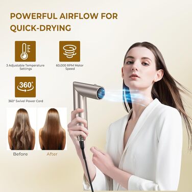 UKLISS Airstyler 5-в-1: Фен-щітка, стайлер для волосся з іонізацією, випрямляч, плойка для локонів, насадки для укладання. Золото-білий колір