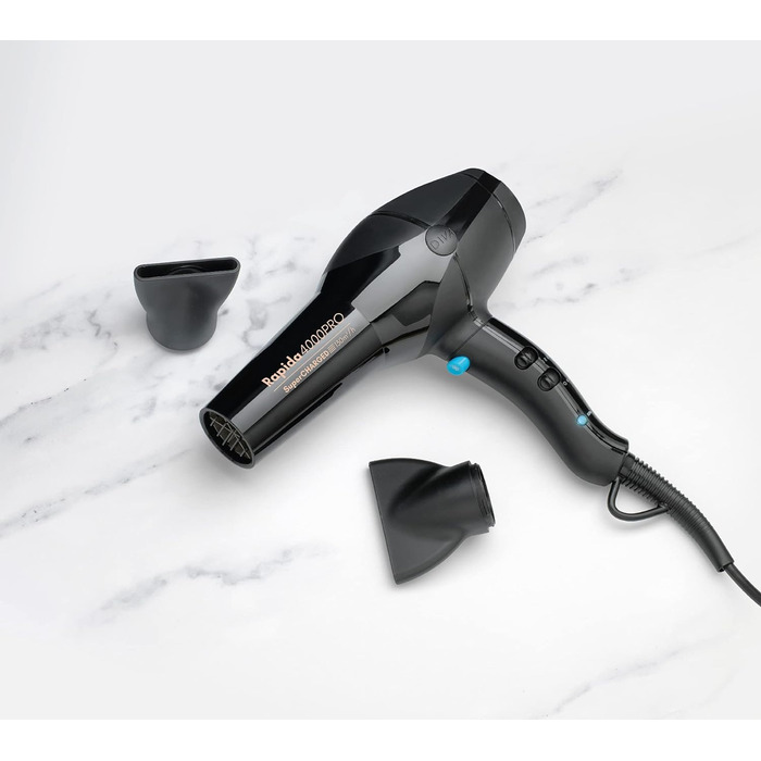 Фен для волосся Diva Styling Rapida 4000 Pro, 4 температурні та 2 швидкісні режими, Cool-Shot, надійний AC-мотор, чорний онікс