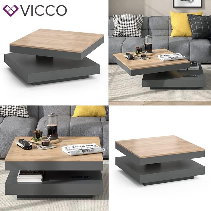 Журнальний стіл Vicco Elias, антрацит/дуб золотий, 70x34 см