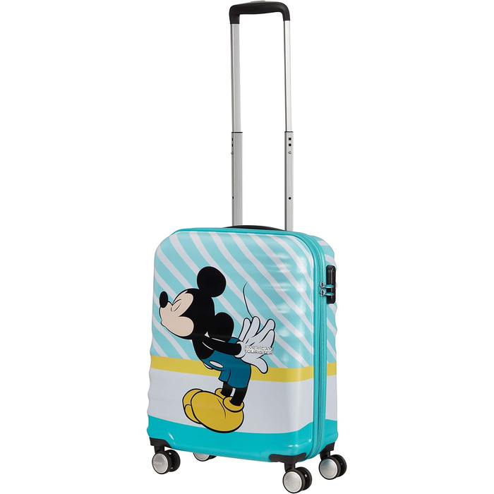 Дитяча валіза American Tourister Wavebreaker Disney Mickey Blue Kiss 55 см 36 л, багатобарвна, жорсткий чемодан на колесах, спінер для дітей