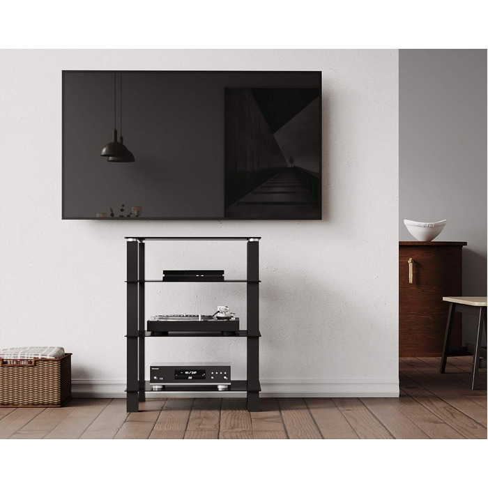 Стійка для телевізора FITUEYES, HiFi тумба, аудіо шафа, скло та алюміній, 600x455x770 мм