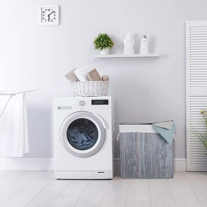 Сортувальник для білизни Relaxdays, 3 секції, з кришкою, прямокутний, 62x62,5x42,5 см, бамбук, сірий/білий