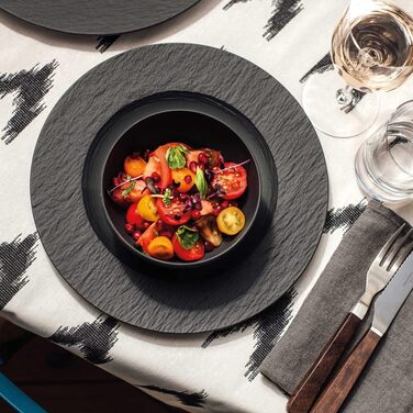 Стартовий набір посуду Villeroy & Boch Manufacture Rock, 6 предметів, чорний матовий, порцеляна преміум, для сервірування столу, придатний для посудомийної машини та мікрохвильової печі, для однієї особи