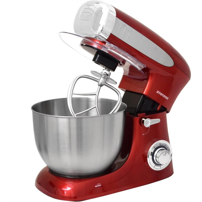 Кухонна машина Syntrox Deluxe 1300 Вт, міксер і м’ясорубка, багатофункціональний кухонний комбайн з насадками, червоний