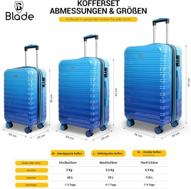 Набір валіз Blade 3 шт. розширювані - полікарбонатні валізи на колесах з TSA замком (синій, великий розмір)