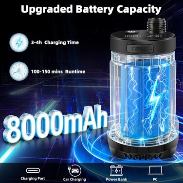 Портативний душ для кемпінгу Uplayteck з помпою та акумулятором 8000mAh, водонепроникний IPX8, мобільний набір з лійкою та шлангом 2м для подорожей, пляжу та відпочинку на природі