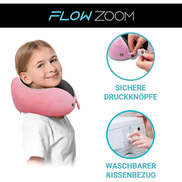 Дитяча подушка для шиї FLOWZOOM для авто, поїзда, літака, м'який чохол, рожева
