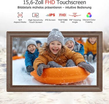 Цифровий фоторамка Frameo 10.1 дюйма з Wi-Fi, сенсорний IPS екран HD 1280*800, 32GB пам'яті, автоповорот, підтримка Frameo App для зручного обміну фото та відео, корпус з дерева (15.6 дюймів)