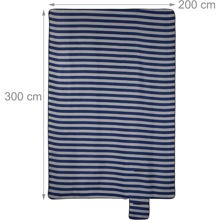 Пікнік-ковдра Relaxdays XXL 200x300 см, водонепроникна, ізольована, флісова, смугаста, з ручкою для перенесення, синьо-сіра