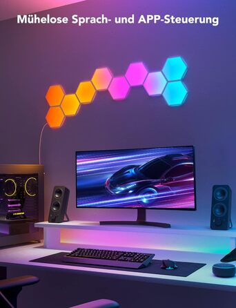 Світлодіодна панель Govee Glide Hexagon RGBIC 10 шт, розумне підсвічування для стін, Wi-Fi, музична синхронізація, сумісна з Alexa та Google Assistant, декоративне освітлення для геймінгу та кімнати