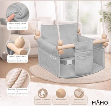 Дитяча гойдалка-крісло MAMOI® для дітей, дерев'яна гойдалка для дверного отвору, світло-сіра