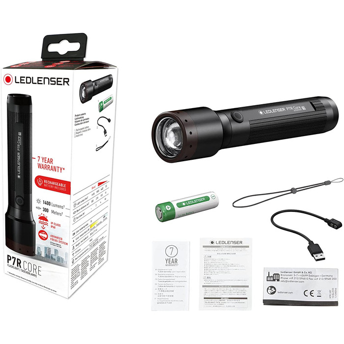Ліхтарик Ledlenser P7R Core, 1400 лм, акумуляторний, водонепроникний, з фокусуванням, дальність 300 м, до 90 годин, магнітна зарядка