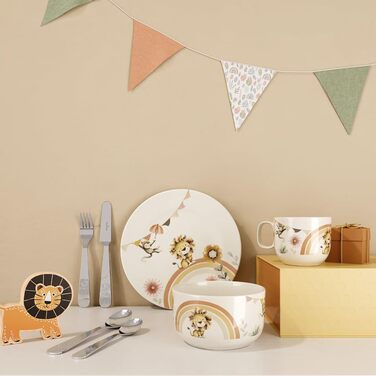 Дитячий посудовий набір Villeroy & Boch Boho Kids 'Roar like a lion' 7 предметів, преміум-посуд з нержавіючої сталі, безпечний для миття в посудомийній машині та використання в мікрохвильовій печі, з зображенням лева та мавпи