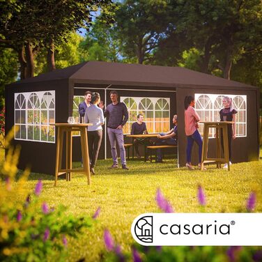 Павільйон CASARIA 3x6 м, водовідштовхувальний, 18 м², UV-захист, 6 стінок, антрацит, для саду, вечірок, з вікнами