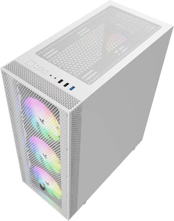 Oversteel Azurite ігровий корпус для ПК, білий, ATX/Micro ATX/ITX, 4 вентилятори 120 мм A-RGB, сітчаста передня панель, загартоване скло, USB 3.0, вертикальний монтаж
