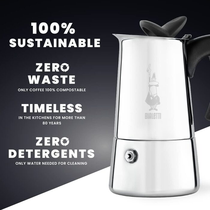 Кавоварка Bialetti Musa Induction з нержавіючої сталі для всіх типів плит, 6 чашок (270 мл), срібляста