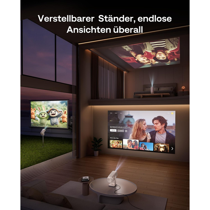 Портативний проєктор Aurzen Boom Air Mini з Google TV та Netflix, 4K, USB-C, Smart, Dolby Audio, WiFi, Bluetooth, автофокус TOF, поворотний штатив, кремово-білий