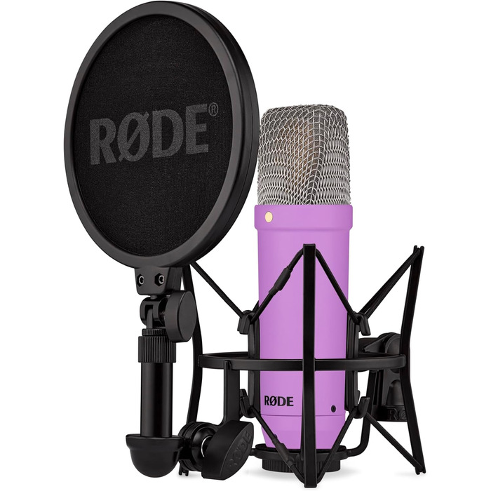 RØDE NT1 Signature Series – студійний конденсаторний мікрофон з великою діафрагмою, шоковим кріпленням, поп-фільтром та XLR-кабелем для музики, вокалу, стрімінгу та подкастингу, фіолетовий