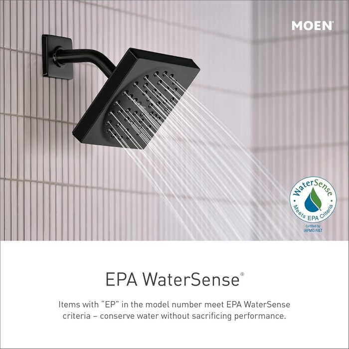 Душовий набір Moen 3558EPBL Eco-Performance: ручна лійка з 5 функціями, штанга 76,2 см та шланг 175,9 см, матовий чорний