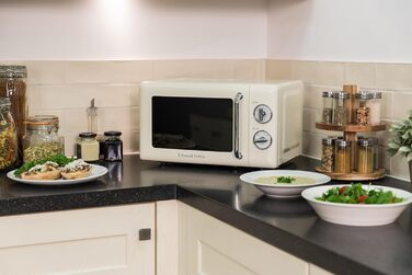 Мікрохвильова піч Russell Hobbs RHRETMM705C, 17 л, 700 Вт, ретро стиль, кремова, 5 режимів потужності, таймер, функція розморожування, легке очищення