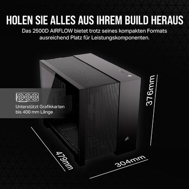 Комп'ютерний корпус CORSAIR 2500D Airflow mATX, двокамерний, без вентиляторів, підтримка зворотного підключення материнської плати, чорний, для високої гнучкості охолодження