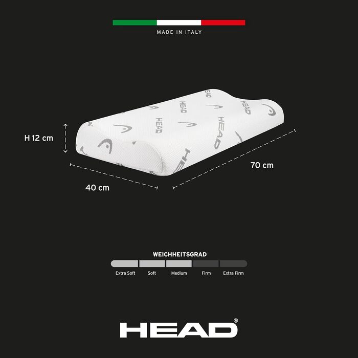 Подушка ортопедична для шиї з піни Memory Foam та графеном HEAD Active Rest 42x72 см. Антистатична, з ефектом пам'яті, покращує кровообіг CellActive®