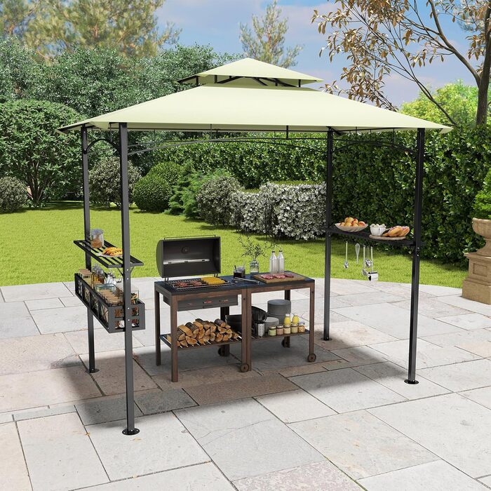 Альтанка садовий Grillpavillon 245x153x250 см, водонепроникна, вогнестійка, бежева. З кошиком для зберігання. Для саду, вечірок, BBQ