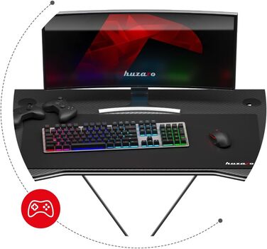 Геймерський стіл Huzaro Hero 1.4 Black 100x50 см, сталевий каркас, карбонова стільниця, отвори для кабелів, для дому та офісу, чорний
