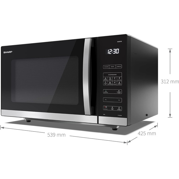 Мікрохвильова піч SHARP QS302AEB, 900 Вт, 10 режимів, функція розморожування, чорна