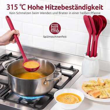 Набір кухонних аксесуарів U-Taste з силікону (5 шт.), стійкий до 315°C, BPA-free, антипригарний, для приготування, перемішування, подачі їжі (червоний)