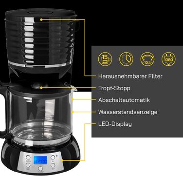 Кавоварка GUTFELS COFFEE 3300 C фільтраційна, 15 чашок, 1x4, з таймером, підтримкою тепла, 1080 Вт, LED-дисплей