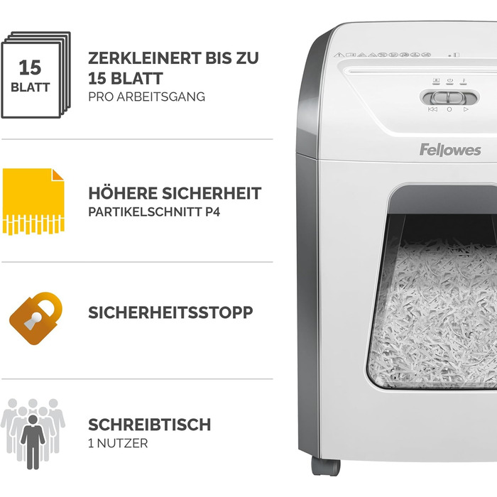 Шредер Fellowes Microcut P5: знищення 2000+ частинок/A4, 10 листів, Powershred 10M, для офісу/дому, 19л кошик, блокування