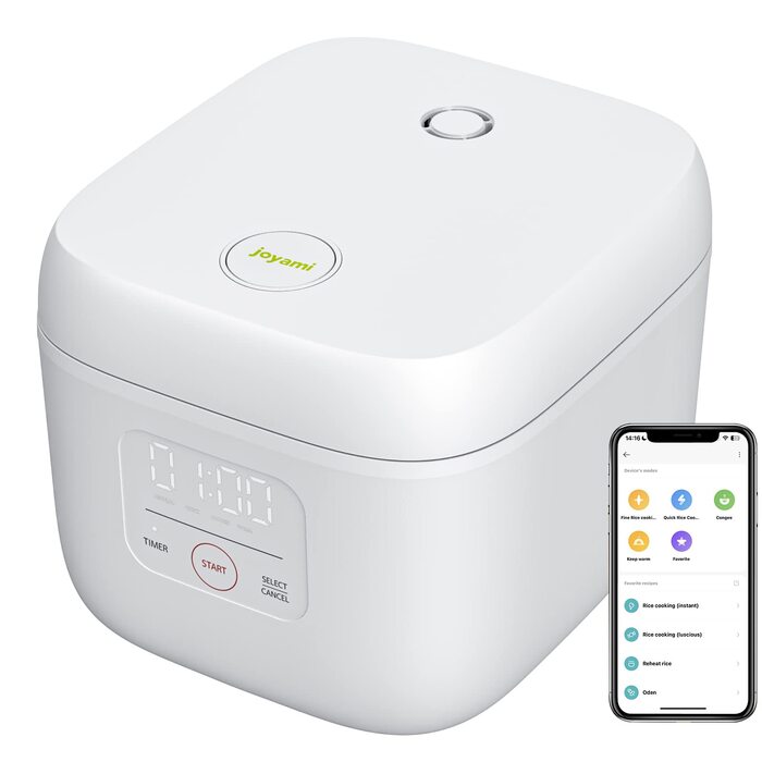 Рисварка електрична Joyami Mini Smart 0.8л з антипригарним покриттям, біла - для 1-3 осіб