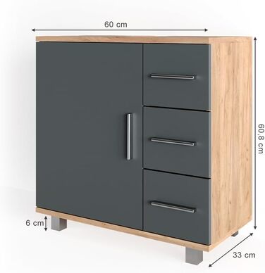 Тумба під умивальник Vicco Ilias, дуб/антрацит, 60х60,8 см, Goldkraft Eiche