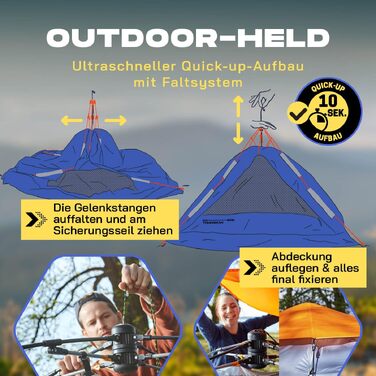 Автоматичний намет Lumaland Pop Up для кемпінгу та фестивалів, сімейний намет на 3-4 особи, водонепроникний та вітростійкий, 220x220x130 см, сірий
