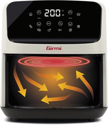 Аерофритюрниця Girmi FG27 Ecofrit Lite, 4.2 л, 1400 Вт, цифровий дисплей, 8 програм, таймер, без BPA та PFOA, колір крейдяно-білий