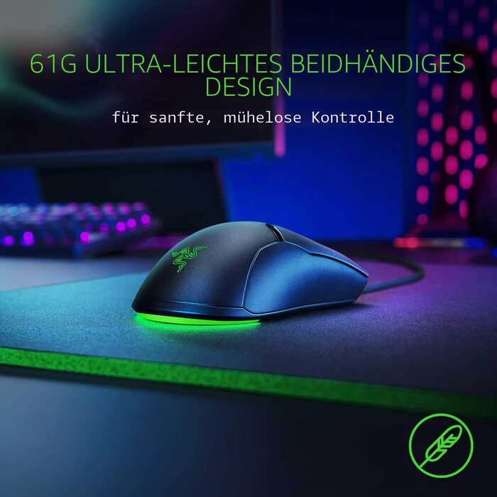 Ігрова миша Razer Viper Mini — ультралегка дротова миша (61г), оптичний сенсор 8500 DPI, RGB-підсвітка Chroma, чорна