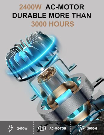 Професійний іонний фен для волосся 2400W з AC-мотором, дифузором і 2 насадками, для салону, подорожей і дому, чорний