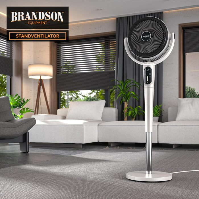 Вентилятор підлоговий Brandson 3D з ЕКО DC мотором, 24 швидкості, пульт, білий – енергозбереження 60%