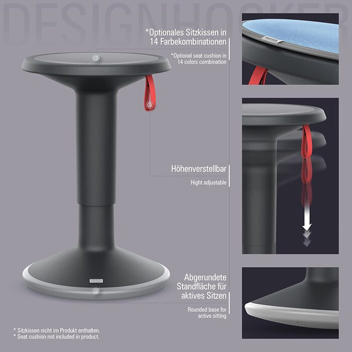 Interstuhl UPis1 - Ергономічний стілець-хокер з ефектом балансування, регульована висота, з антиковзним покриттям та захистом від перекидання, офісний хокер (Чорний, UP Design)
