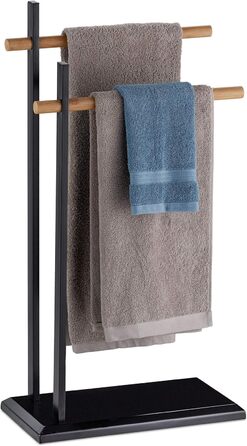 Двоплечий тримач для рушників Relaxdays, бамбуковий, металевий, 85,5x45x22,5 см, чорний/натуральний