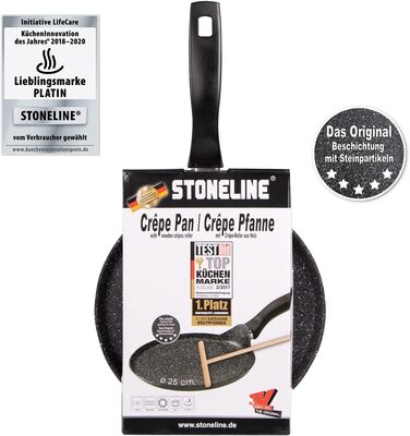 Сковорода для млинців Stoneline Classic 25 см, індукційна, з антипригарним покриттям зі справжніми кам'яними частинками, сіра, для млинців, панкейків, налисників і крепів