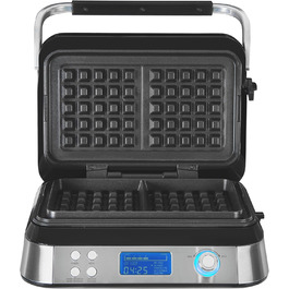 Електрична вафельниця GUTFELS WAFFLE 5010, подвійна, 1600 Вт, таймер, дисплей, для бельгійських вафель, чорна-нержавійка